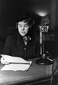 Hallie Flanagan at the CBS microphone