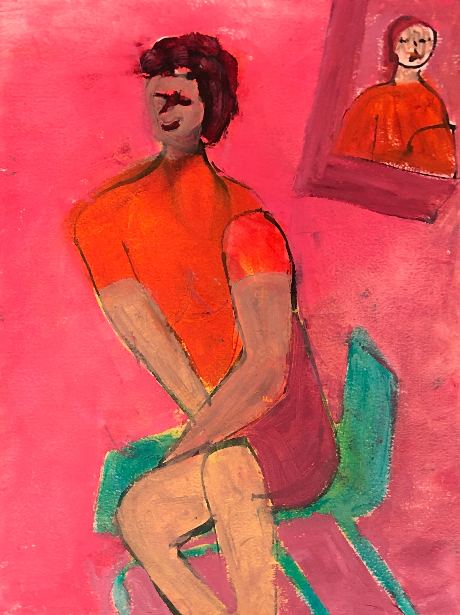 "Woman in Green Chair" — painting by Karma Kitaj.